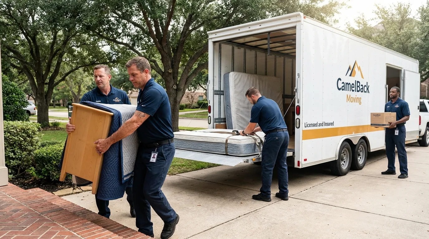 Crew loading residential truck for cross-state move from Pine Bluffs, WY