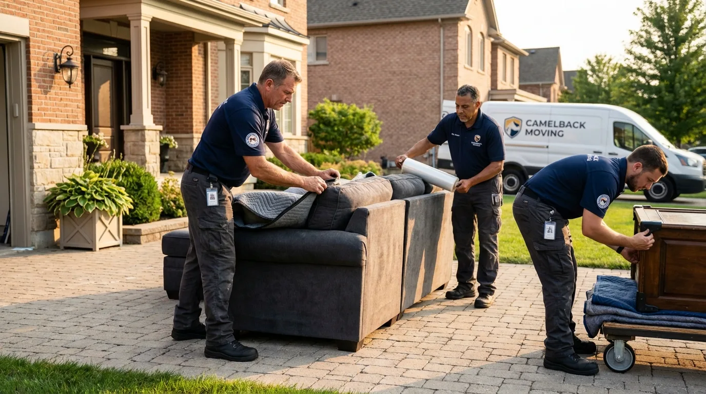 Large estate moving crew wrapping furniture in Pine Bluffs, WY